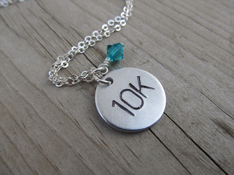 Marathon Necklace- "10K" - Hand-Stamped Necklace with an accent bead in your choice of colors