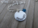 Sincerity Inspiration Necklace- "sincerity" - Hand-Stamped Necklace with an accent bead in your choice of colors