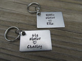 Personalized Sisters Keychains- 2 Keychain Set- "big sister", "little sister" -each with a heart and a name of your choice