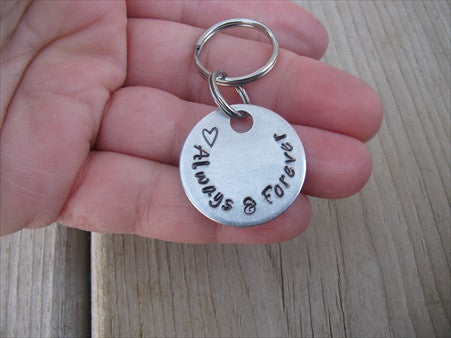 Forever Yours Hand Stamped on Aluminum Tag Keychain and Infinity Symbol  Charm Keychain