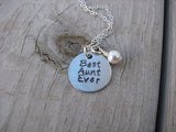 Best Aunt Ever Inspiration Necklace- "Best Aunt Ever" - Hand-Stamped Necklace with an accent bead in your choice of colors