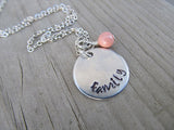 Family Inspiration Necklace- "family" - Hand-Stamped Necklace with an accent bead in your choice of colors