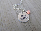 Free Spirit Necklace- "free spirit- Hand-Stamped Necklace with an accent bead in your choice of colors