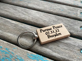 Pursue Peace Keychain- "Pursue Peace" -with name and a date of your choice- Personalized Wood Keychain